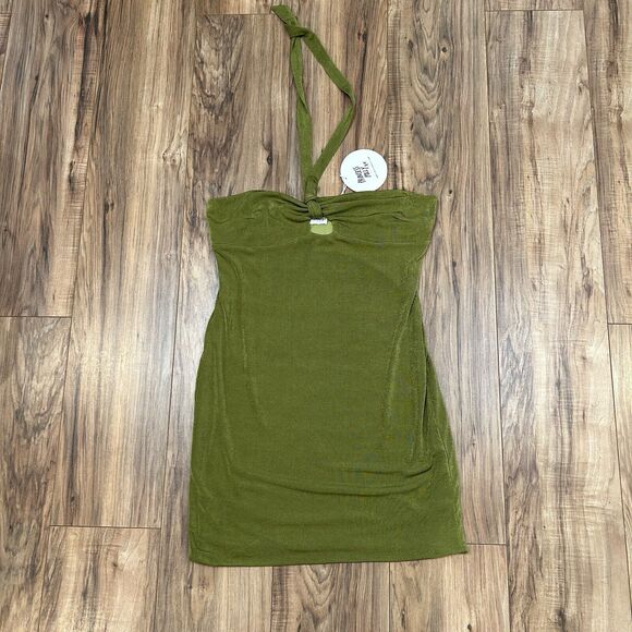 NWT Princess Polly Sydnee Green Halter Mini Dress Stretch Peek-a-Boo Women 12 - Picture 2 of 10